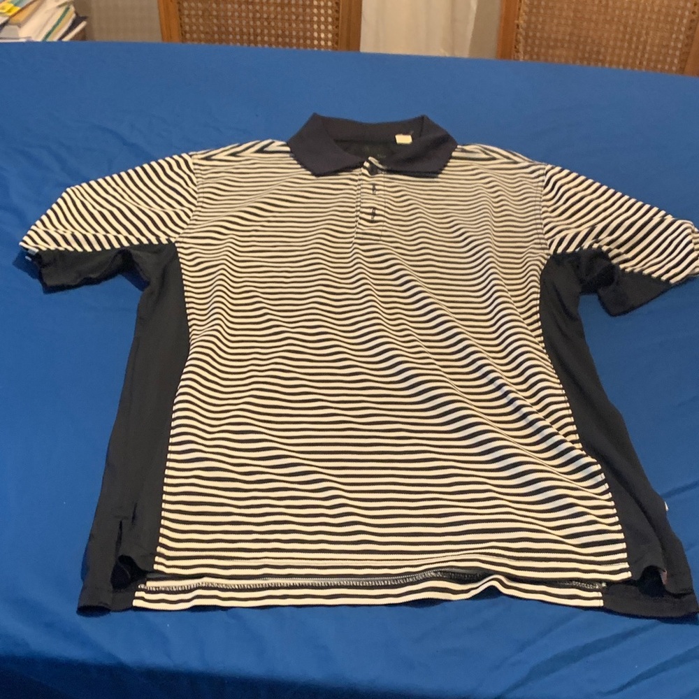 Ashworth Black and White Striped Polo Shirt